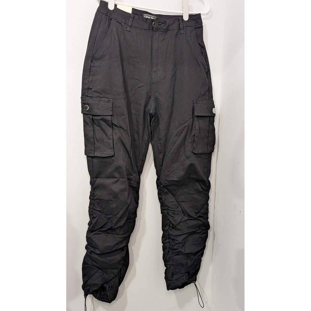 NWT Love Moda Shirred Cargo Jogger Pants Black Size L RJJ-20422‎
